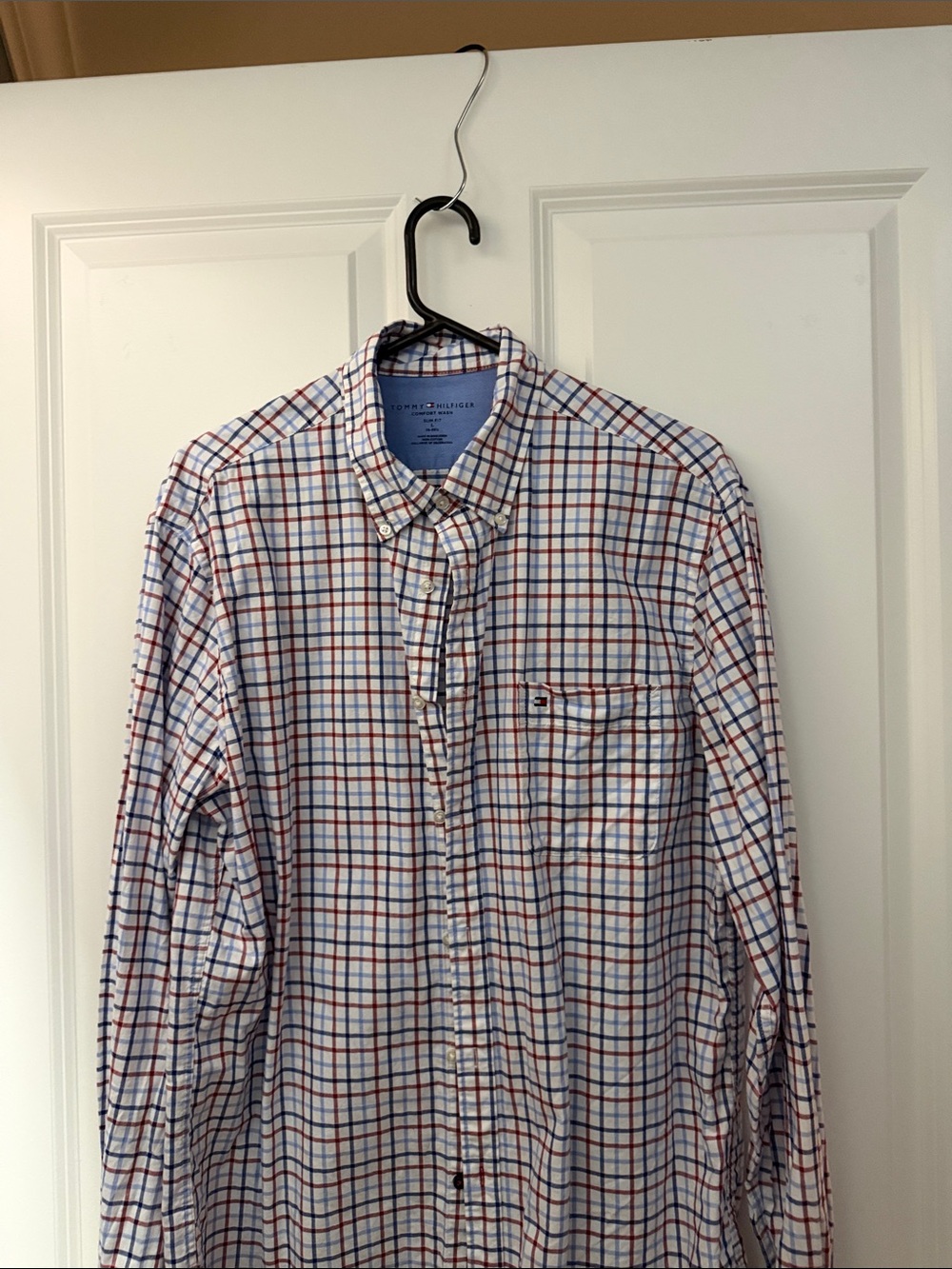 Tommy Hilfiger White Button-Down Shirt with Blue and Red Plaid
